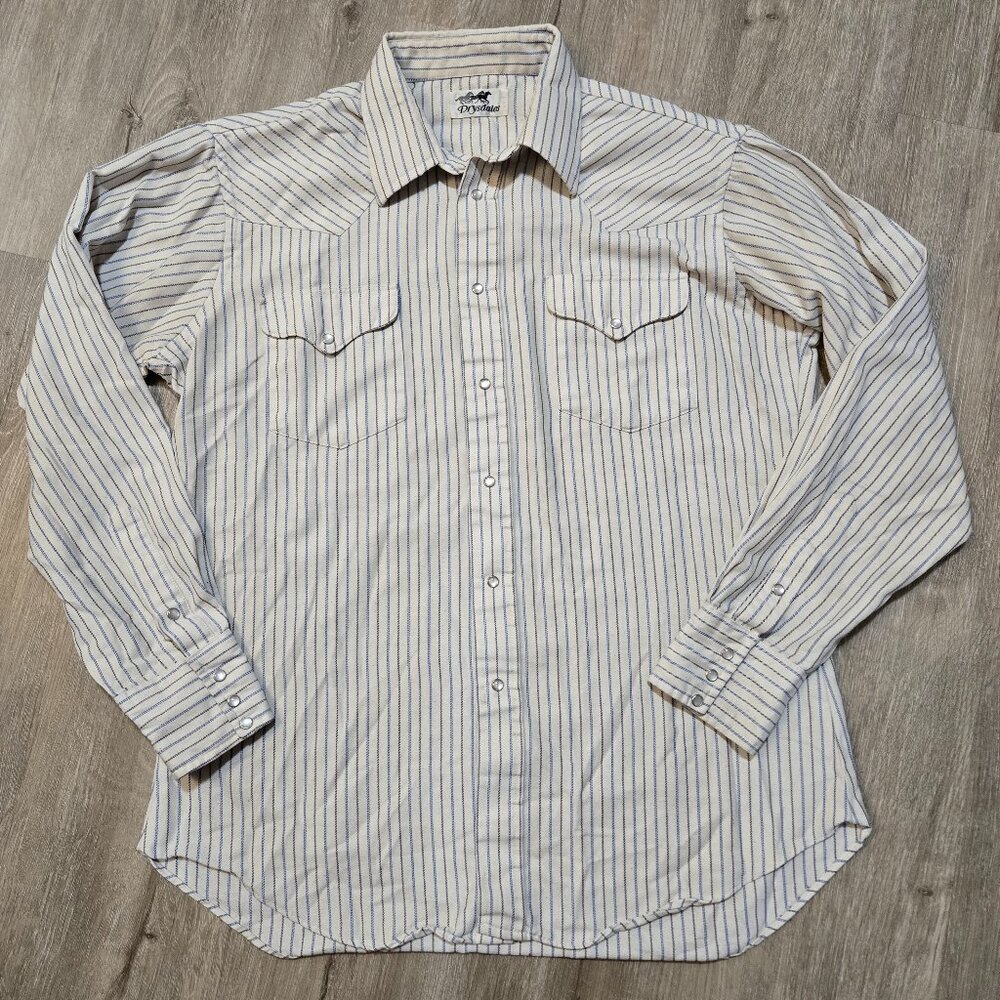 Drysdales Western Shirt Pearl Snap Heavy Cotton Blue Stripe Men's Size XL to 2XL